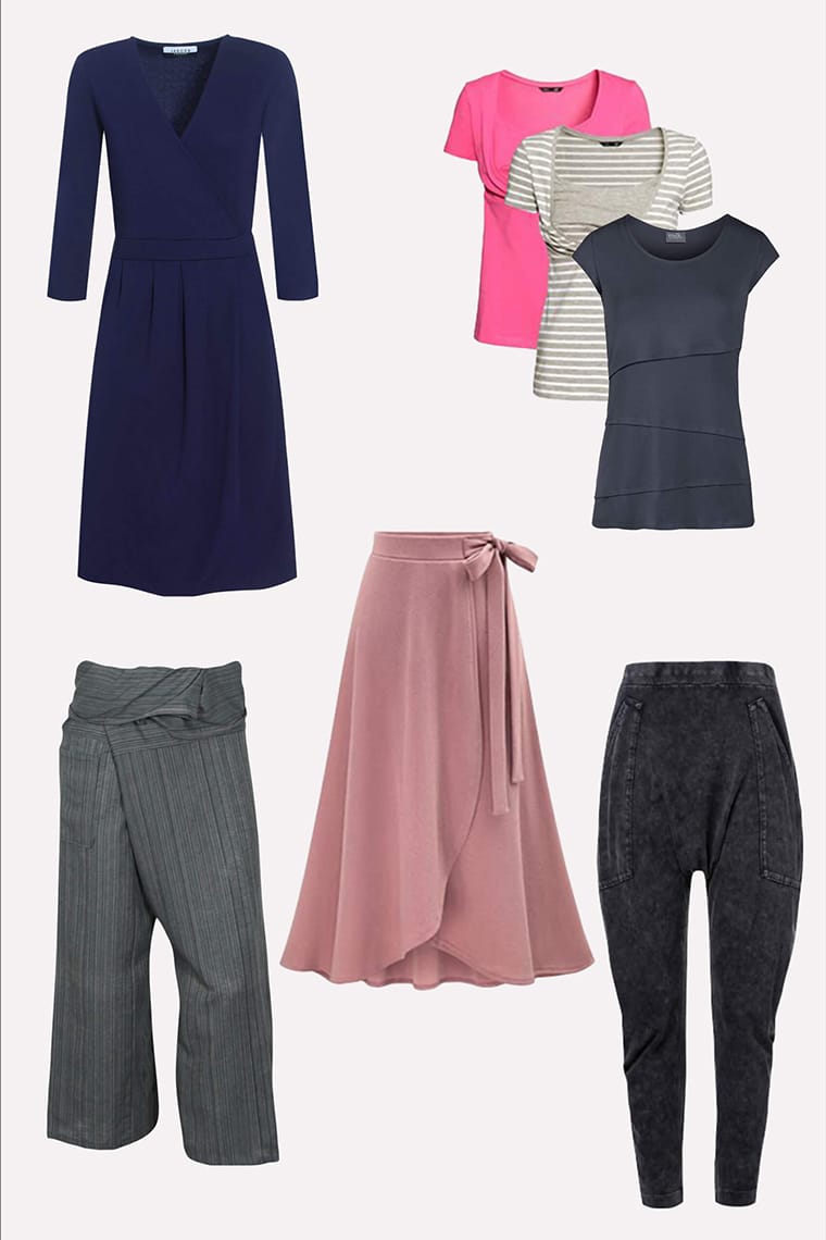 a selection of clothes for a maternity capsule