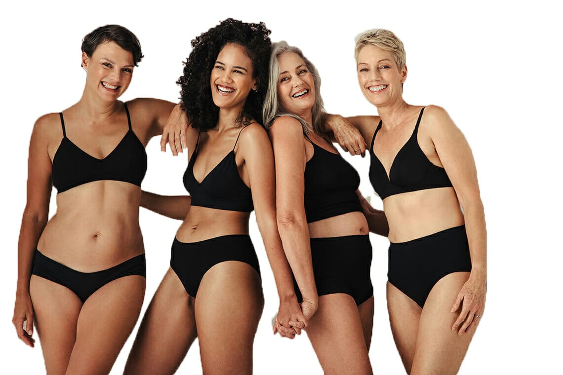four women of varying sizes and ethnicity