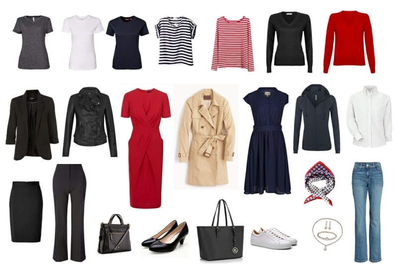a collection of clothes suggested for a capsule wardrobe