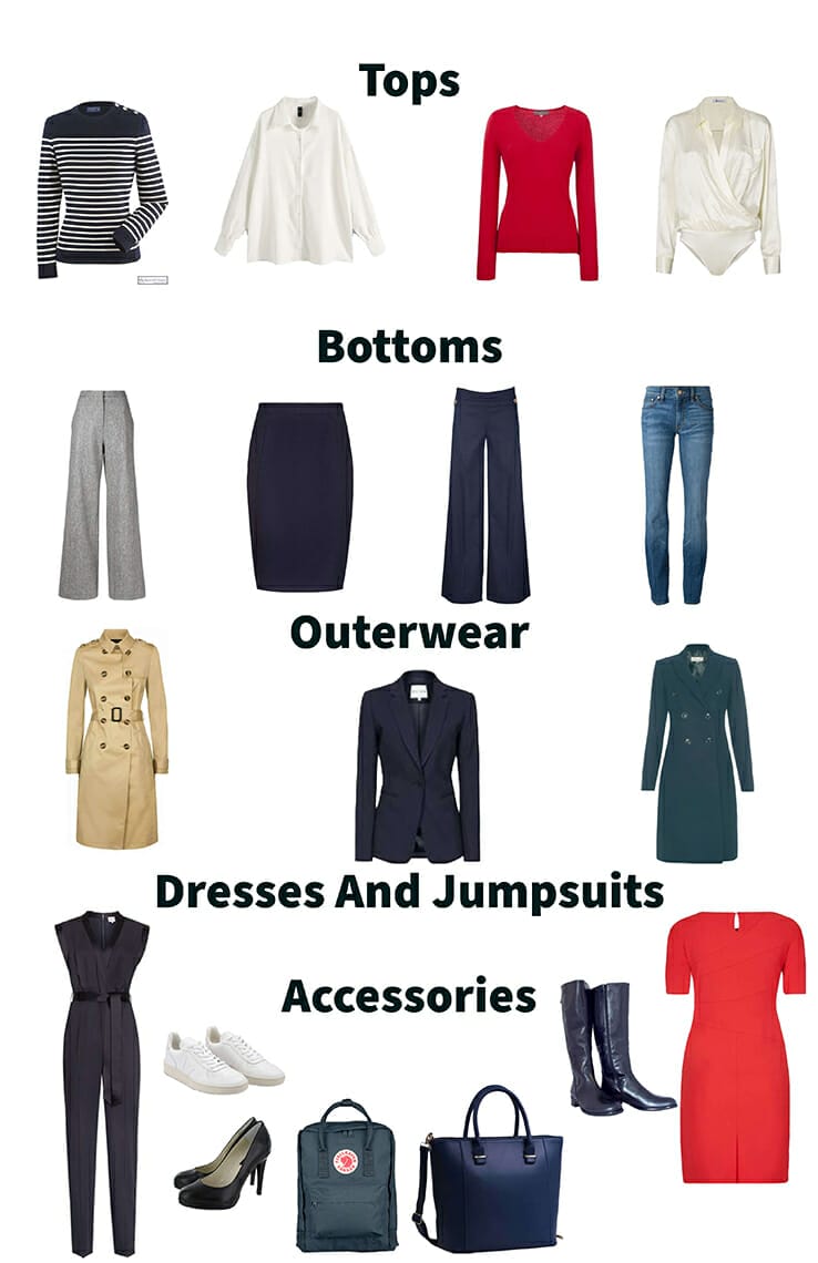 a selection of winter clothes for a capsule wardrobe