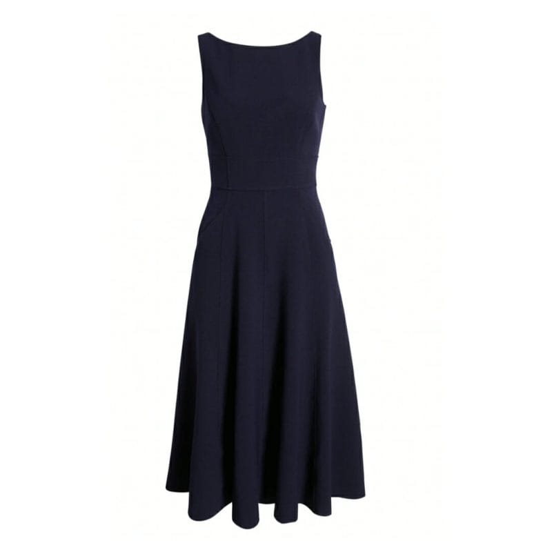 navy sleeveless fit and flare dress