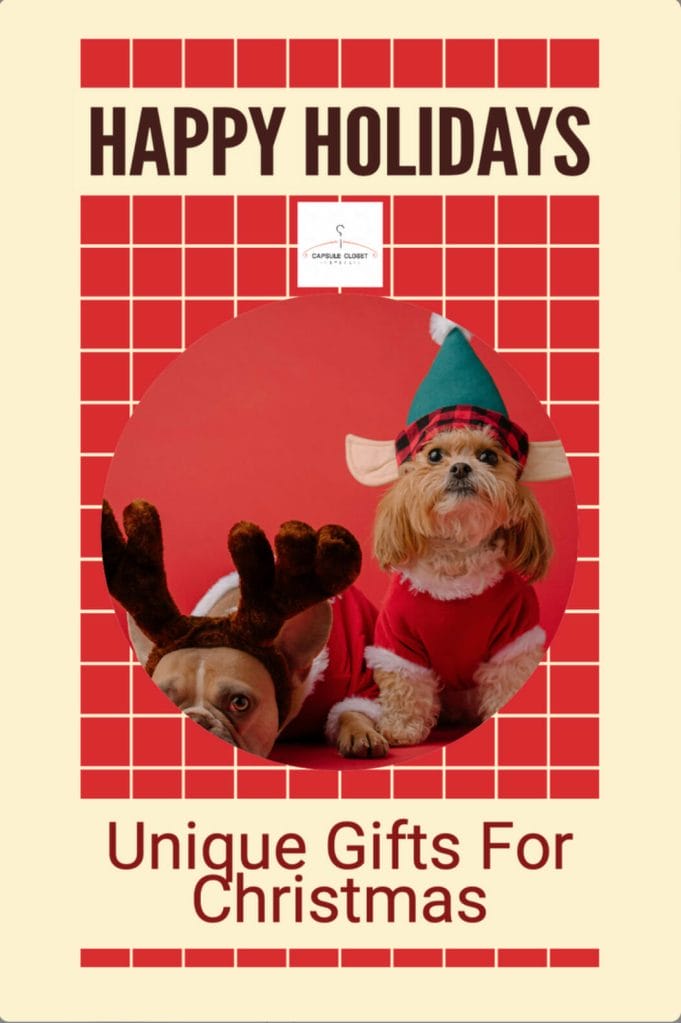 Happy Holidays logo with two dogs dressed in xmas clothes